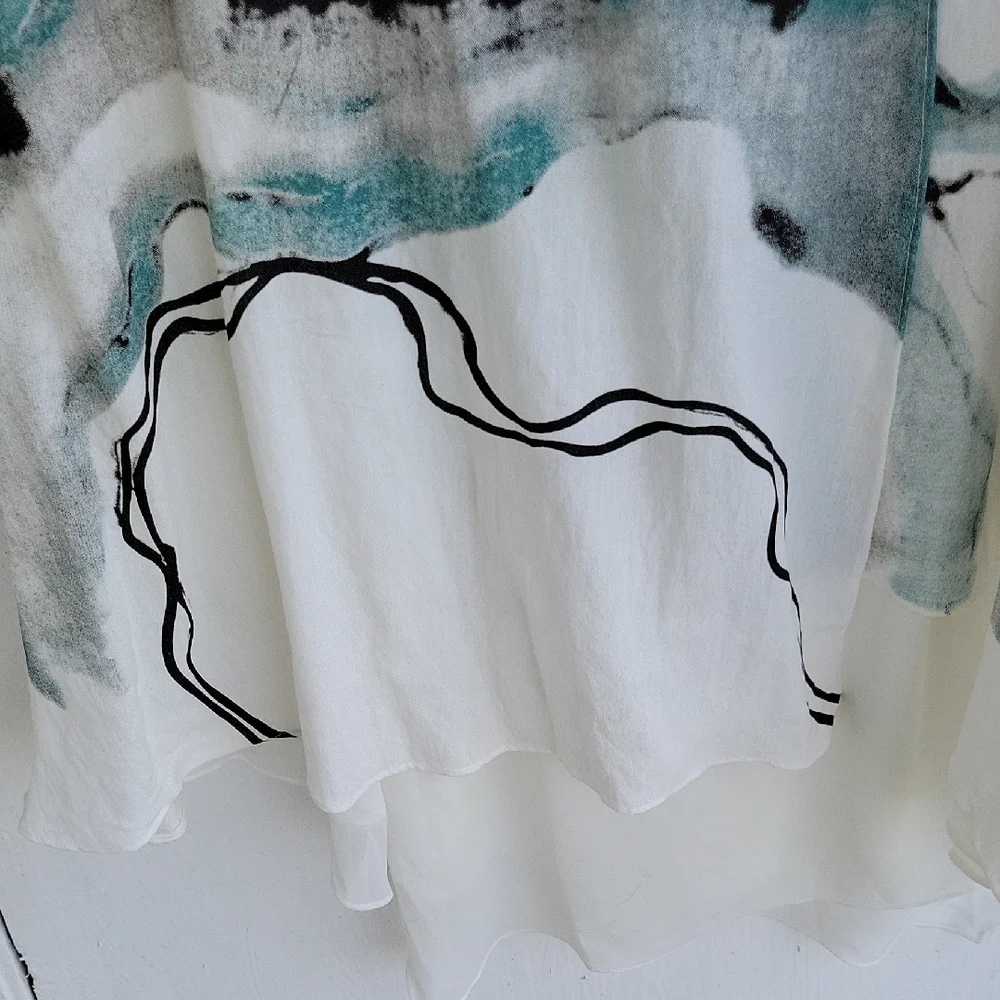 VEINFUNS Stylish White Dress Midi Linen And Cotton Short Sleeve Artsy Boho L - Picture 5 of 9